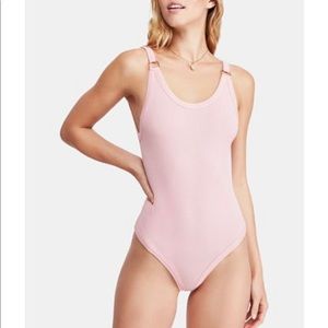 Free People Pink Ribbed Soft Knight Bodysuit XS